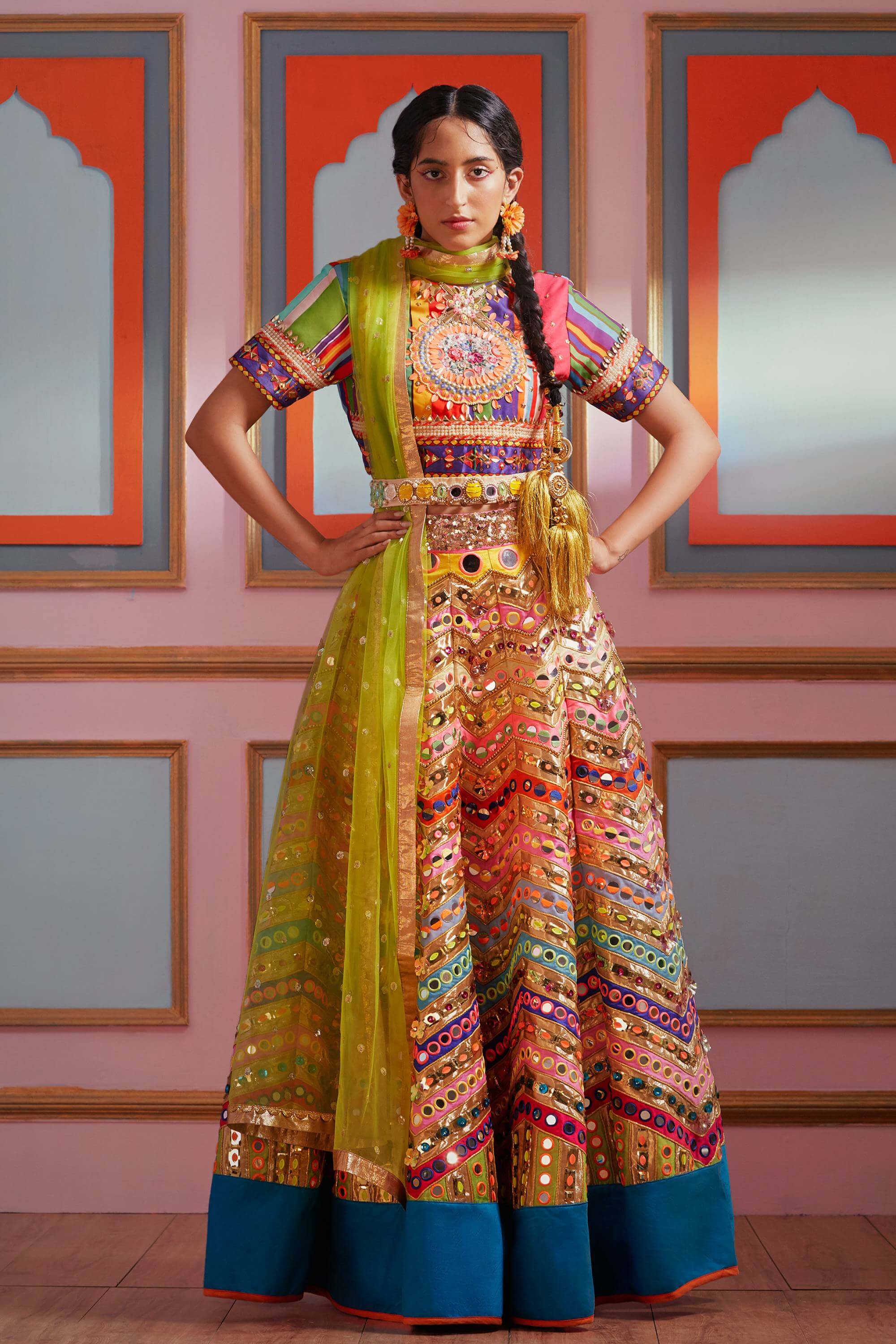 CHEVRON HARITHA MIRROWORK LEHENGHA