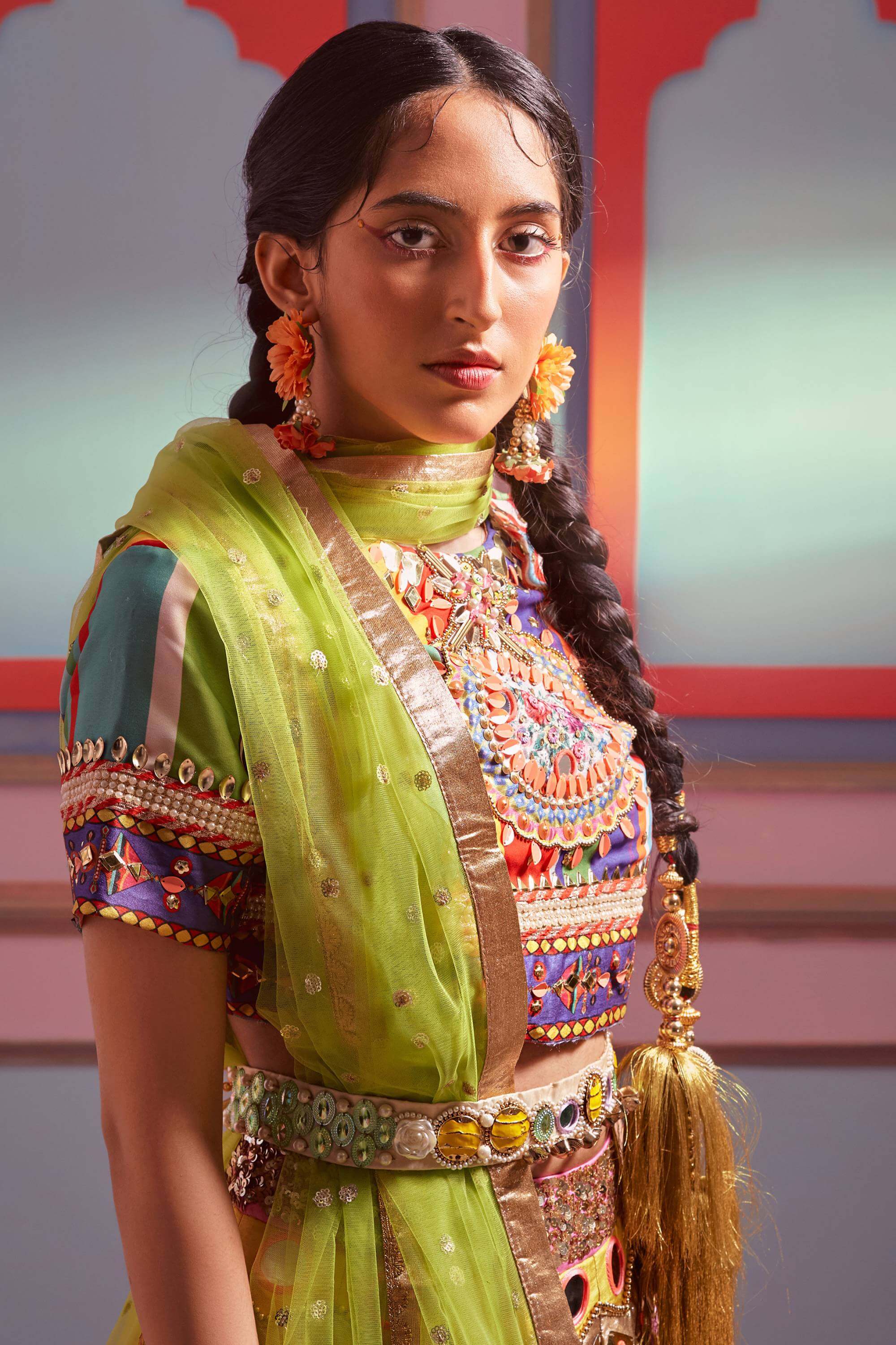 CHEVRON HARITHA MIRROWORK LEHENGHA
